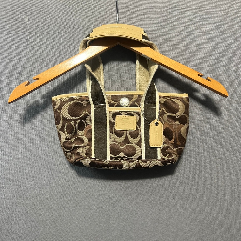 Coach Signature C Mini Tote Bag Brown Tan Jacquard Canvas L04K-5659